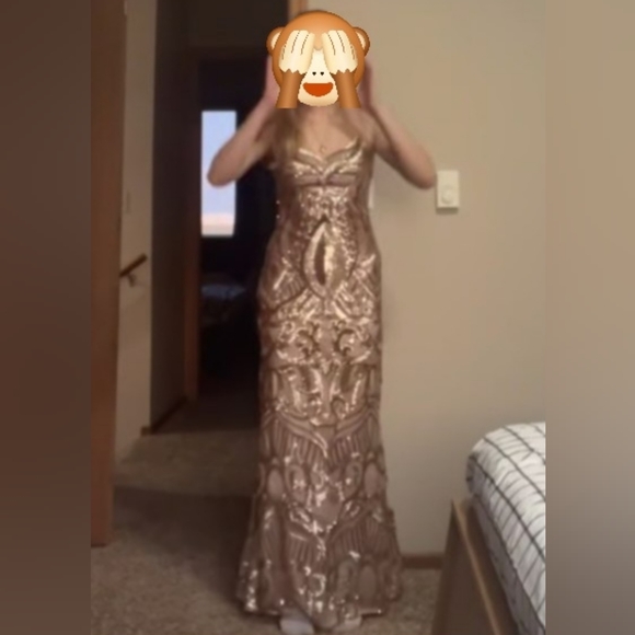 Adrianna Papell Rose Gold Sequin Beaded Maxi Gown - Picture 4 of 4